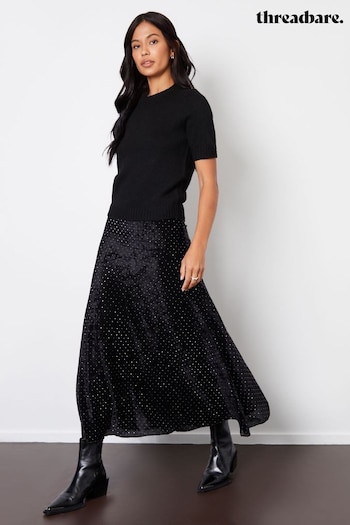 Threadbare Black Embellished Mesh Velvet Maxi Skirt (AN1348) | £40