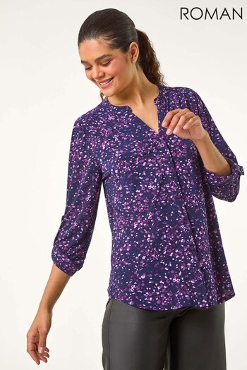 Roman Purple Stretch Speckled Print Blouse (AN1425) | £38