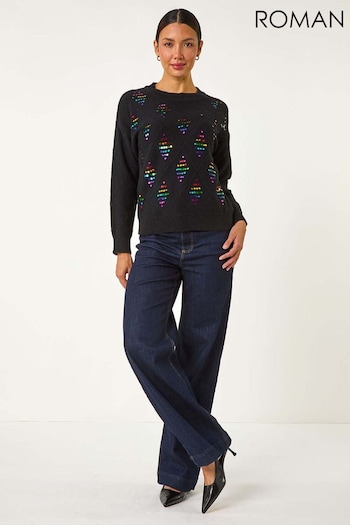 Roman Black Diamond Sequin Knit Jumper (AN1536) | £40