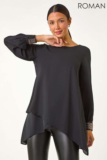 Roman Black Embellished Detail Layered Top (AN1553) | £40