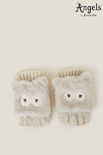 Angels By Accessorize Natural Girls Owl Fingerless Mitten Gloves (AN1774) | £13