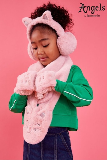 Angels By Accessorize Pink Girls Cat Fingerless Mitten Gloves (AN1777) | £13