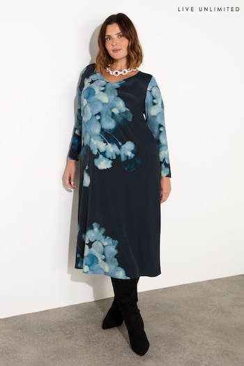 Live Unlimited Black Curve Floral Print Long Sleeve Midaxi Dress (AN2188) | £109