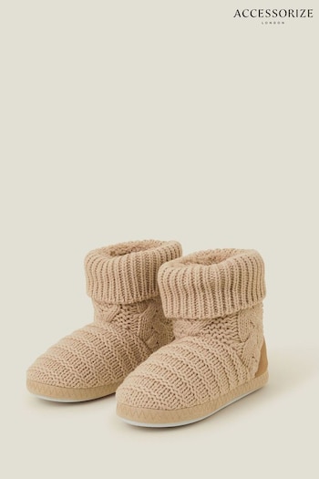 Accessorize Brown Chunky Cable Knit Slipper Boots (AN2307) | £28