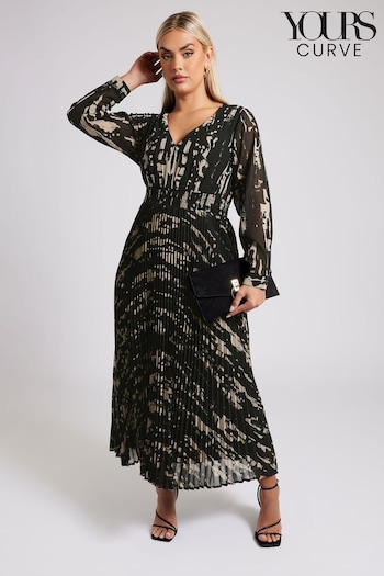 Yours Curve Black Abstract Print Pleated Maxi Dress (AN2628) | £57