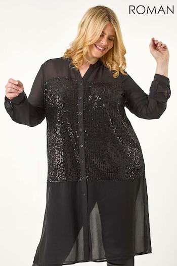 Roman Black Curve Sequin V-Neck Chiffon Blouse (AN3677) | £55