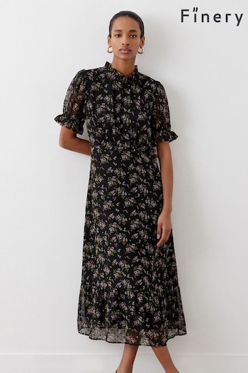 Finery Black Camille Chiffon Short Sleeve Midi Tea Dress (AN3725) | £59