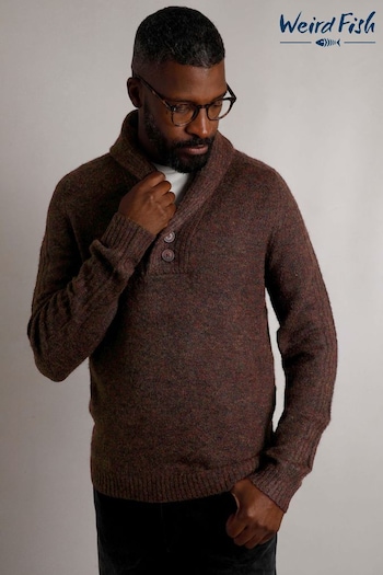 Weird Fish Brown Graham  Eco Shawl Collar Jumper (AN3775) | £55