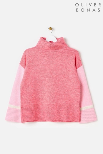 Oliver Bonas Pink Colour Block Roll Neck Knitted Jumper (AN5175) | £60