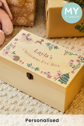 Personalised Pink Christmas Eve Wooden Box by My 1st Years (AN5970) | £36