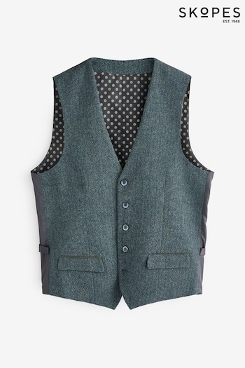 Skopes Green Single Breasted Tweed Effect Newsam Waistcoat (AN6009) | £49