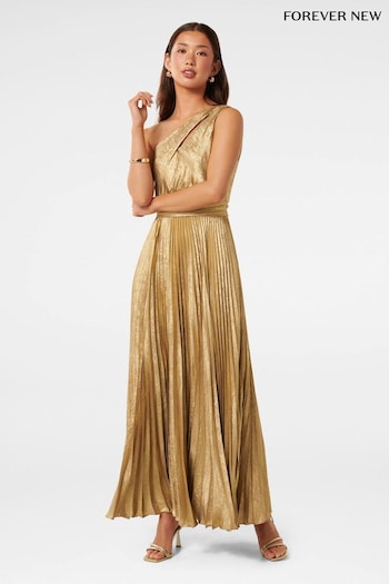 Forever New Gold Jayla Metallic One Shoulder Maxi Dress (AN6062) | £135