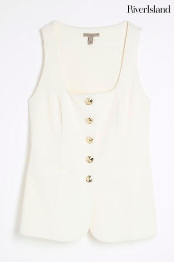 River Island Cream Square Neck Waistcoat (AN6100) | £35