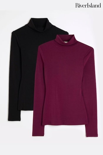 River Island Black Roll Neck Multi Pack T-Shirts (AN6104) | £28