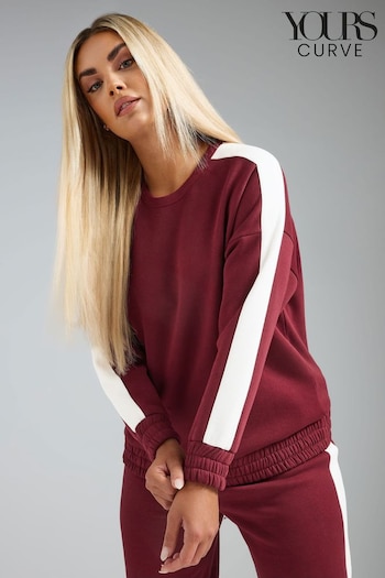 Yours Curve Burgundy Red Limited Collection Side Stripe Sweatshirt (AN6267) | £29