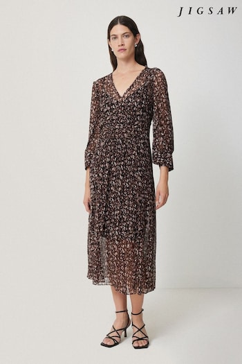 Jigsaw Brown Abstract Leopard Midi Dress (AN6553) | £225