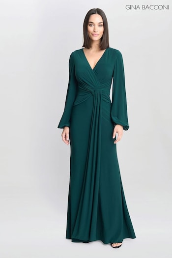 Gina Bacconi Green Petra Jersey Knot Front Maxi Dress (AN6948) | £280