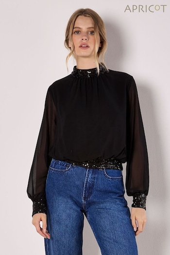 Apricot Black Sequin Detail Long Sleeve Top (AN7038) | £39