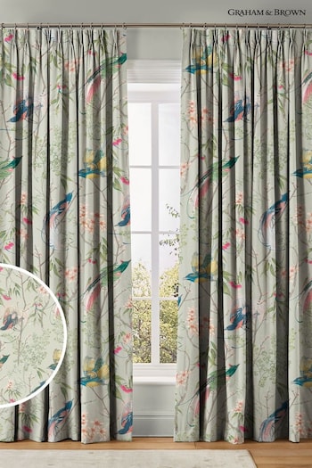 Graham & Brown Sage Green Clavering Birds Made to Measure Curtains (AN7192) | £119