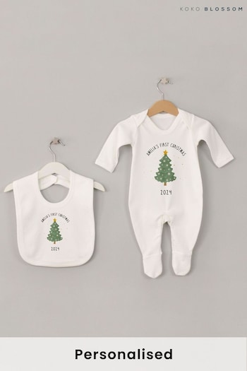 Personalised First Christmas Sleepsuit & Bib Set by Koko Blossom (AN7476) | £25