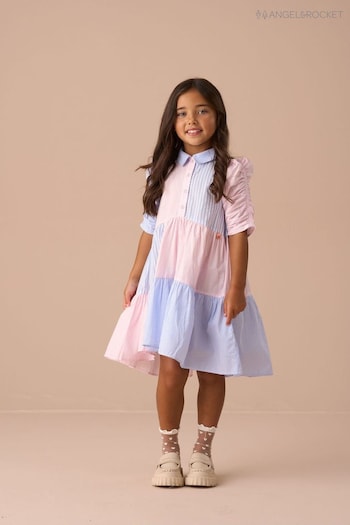 Angel & Rocket Blue Frankie Mix Stripe Shirt 100% Cotton Dress (AN7658) | £32 - £39