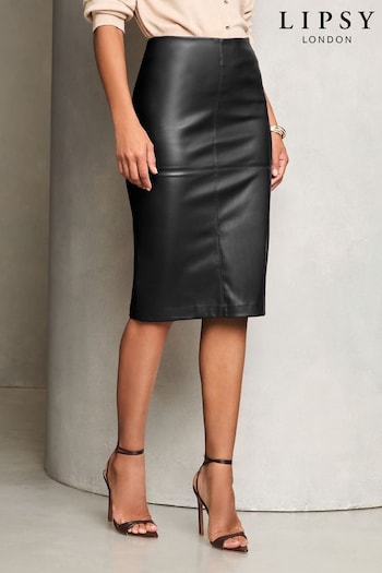 Lipsy Black Petite Faux Leather Pencil Skirt (AN8278) | £43