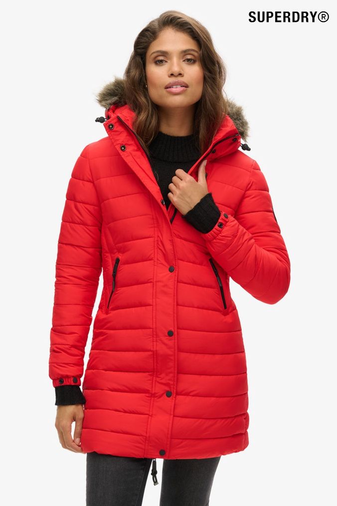 Red parka womens top