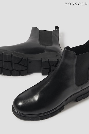 Monsoon Black Carrie Leather Chunky Chelsea Boots (AN9577) | £79