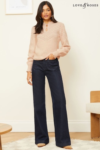 Love & Roses Blush Pink Cosy Stitch Detail Knit Jumper (AN9737) | £38