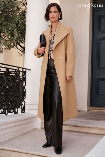 Love & Roses Brown Shawl Collar Belted Coat (AN9750) | £90