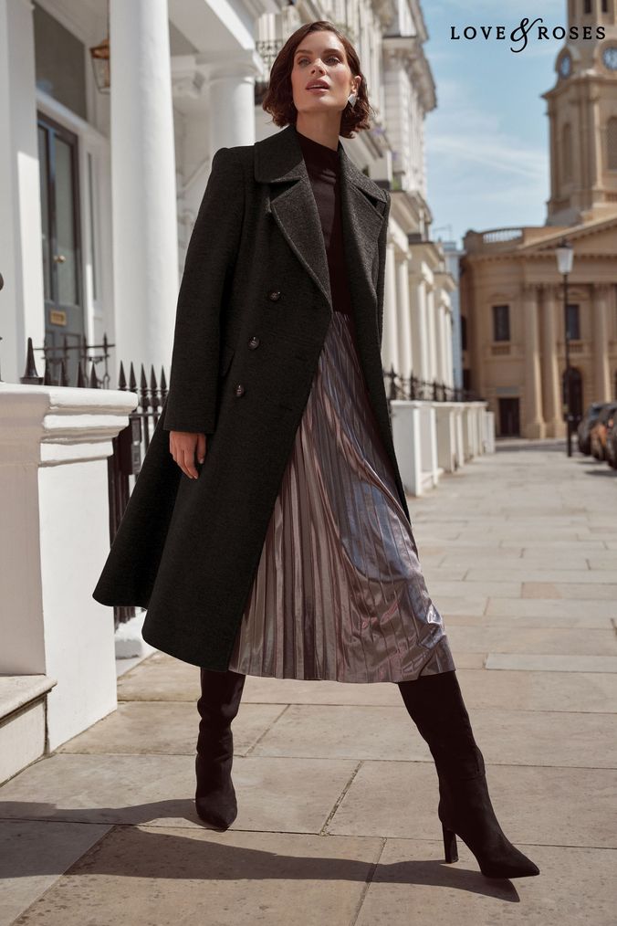 Ladies black wool winter coat deals