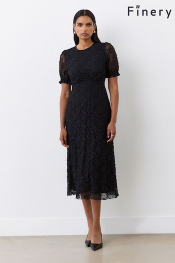 Finery Black Mela Lace Short Sleeve Midi Tea Dress (AP0583) | £55