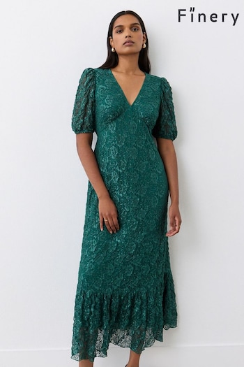 Finery Green Loretta Short Sleeve Tiered Mid Dress (AP0584) | £59