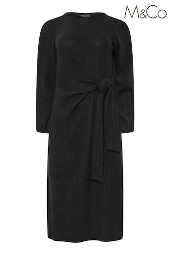 M&Co Black Petite Tie Detail Midi Dress (AP0604) | £39