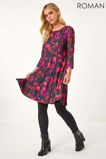 Roman Red Petite Abstract Print Seam Detail Dress (AP0934) | £48