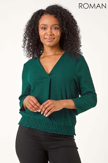 Roman Green Petite Textured Blouson Top (AP0961) | £32