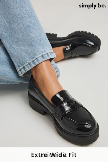 Simply Be Black Chunky Penny Loafers In Extra Wide Fit (AP0990) | £34