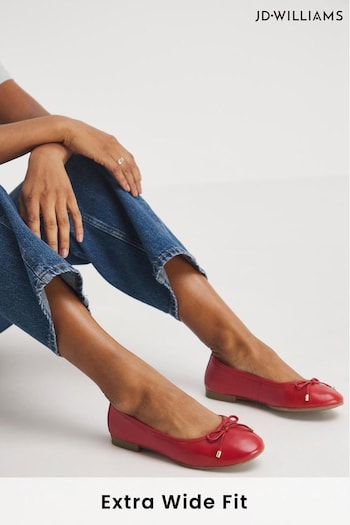 JD Williams Red Basic Leather Ballerinas In Extra Wide Fit (AP1002) | £37