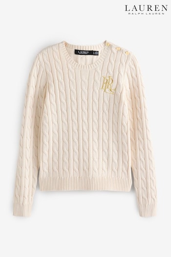 Lauren Ralph Lauren Button-Trim Cable-Knit Cotton Sweater (AP1128) | £179