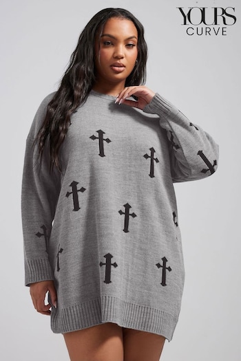 Yours Curve Grey Limited Cross Knitted Jumper (AP4004) | £31