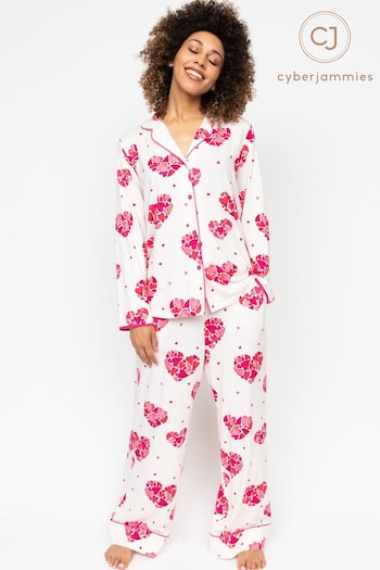 Cyberjammies White Heart Print 100% Cotton Pyjamas Set (AP4438) | £52