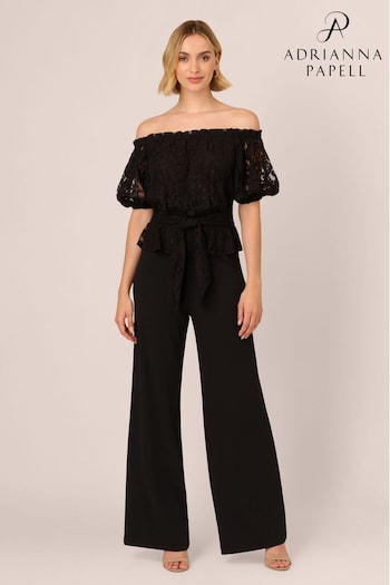 Adrianna Papell Black Lace And Crepe Jumpsuit (AP4532) | £169