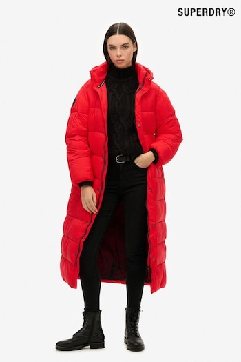 Superdry Red Cocoon Longline Puffer Coat (AP4669) | £150