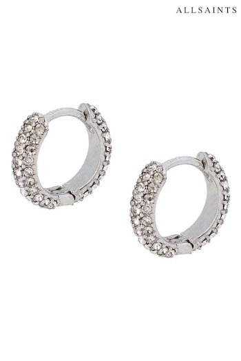 AllSaints Silver Tone Pave Mini Huggie Earrings Set (AP4974) | £35