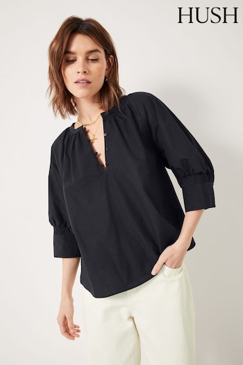 Hush Black Charlee Button 100% Cotton Top (AP5443) | £45