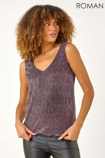 Roman Pink V-Neck Metallic Spot Plisse Vest Top (AP5830) | £36