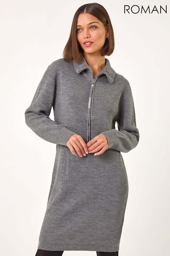 Roman Grey Knitted Zip Detail Dress (AP5870) | £50