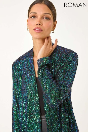 Roman Green Longline Sequin Stretch Jacket (AP5887) | £65