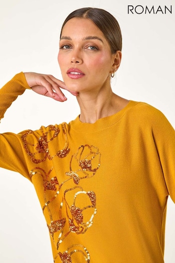 Roman Yellow Sequin Floral Print Knit Jumper (AP5918) | £48