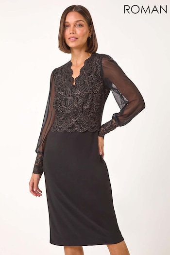 Roman Metallic Scallop Edge Lace Bodice Dress (AP5939) | £68